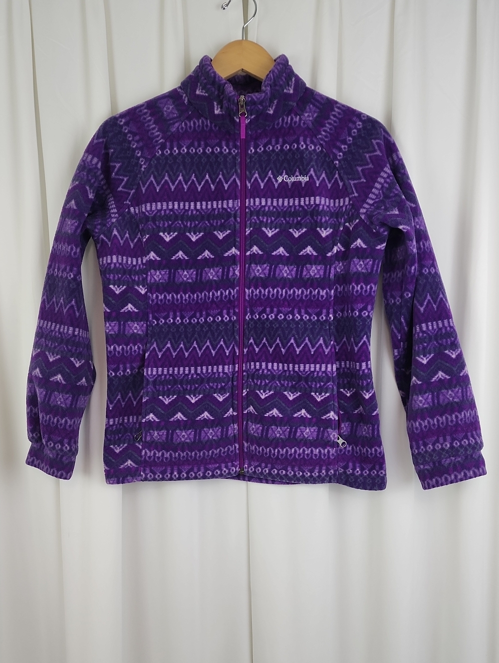 Columbia Fair Isle Geometric Full-Zip Fleece Jacket Purple Size XL